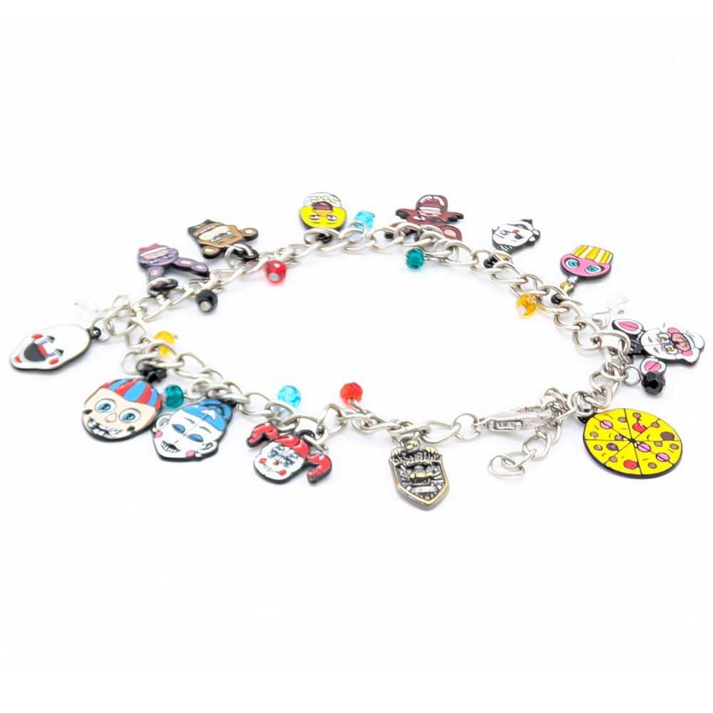 Five Nights at Freddys FNAF Charm Bracelet Enamel Characters Silver Tone 8in
